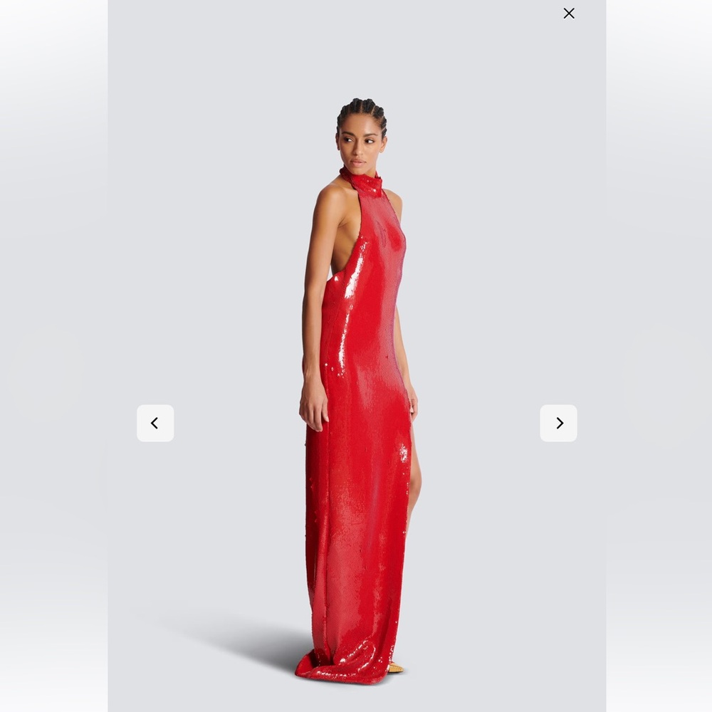 Balmain long sequin halterneck dress - Red